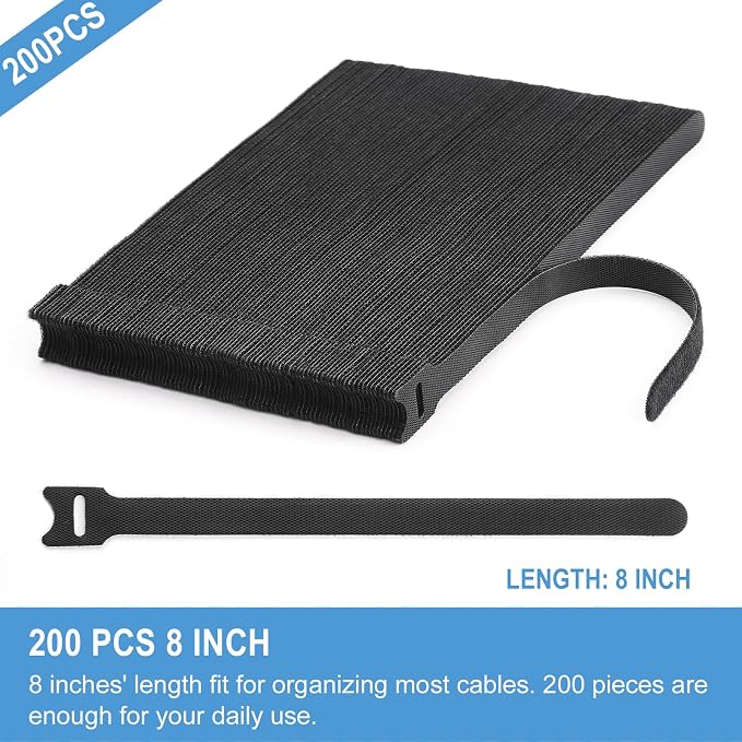 200 PCS 8 Inches Reusable Cable Ties | Adjustable Cord Wraps, Cable Straps | - Image 2