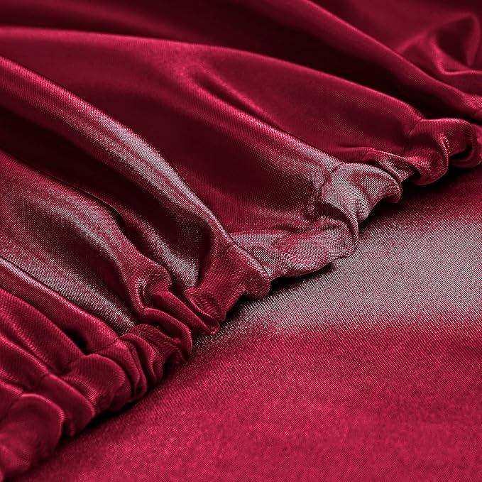 Homiest Burgundy Satin Fitted Sheet Queen Size, Deep Pocket, Luxury & Ultra - Image 4
