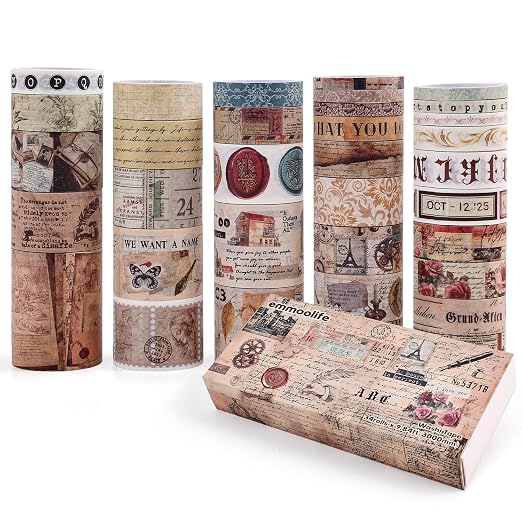 34 Rolls Vintage Washi Tape Set, Letter Map Stamp Stripe Literature Art - Image 2