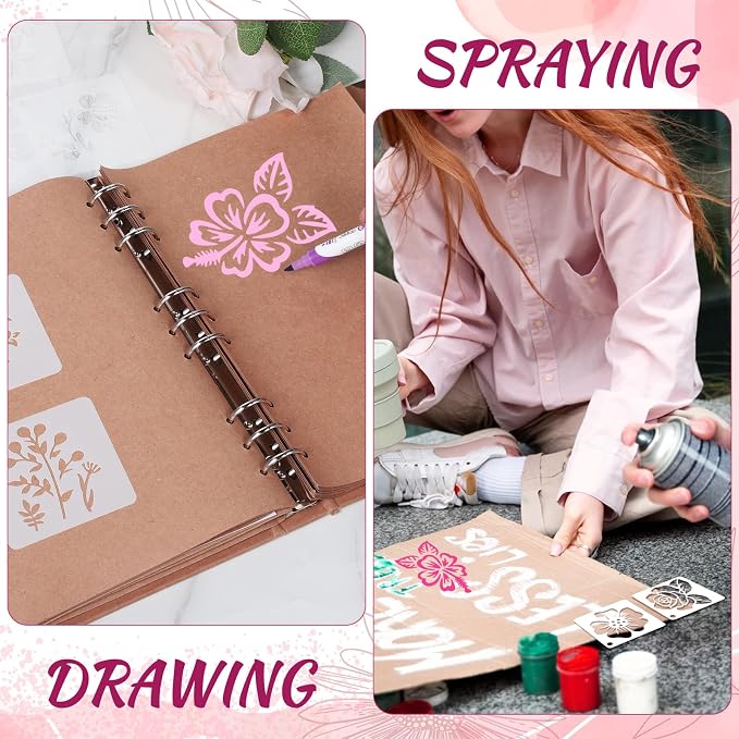 20 Pcs Flower Stencils for Crafts Reusable Flower Stencils for Painting on Wood - Image 6