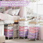 SYKIARIOL Utility Cart with 5 Labeling Drawers and Wooden Tabletop – Rolling - Image 7