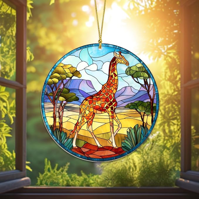 Giraffe Christmas Ornament, Giraffe Faux Stained Glass Decor, Gift Exchange - Image 2