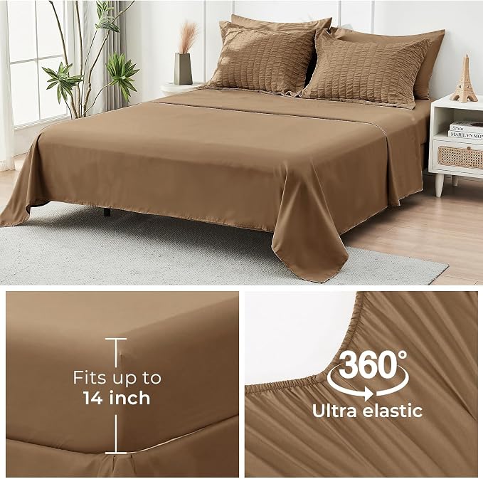 HYMOKEGE Brown California King Comforter Set Seersucker 7 Pieces, All Season - Image 7