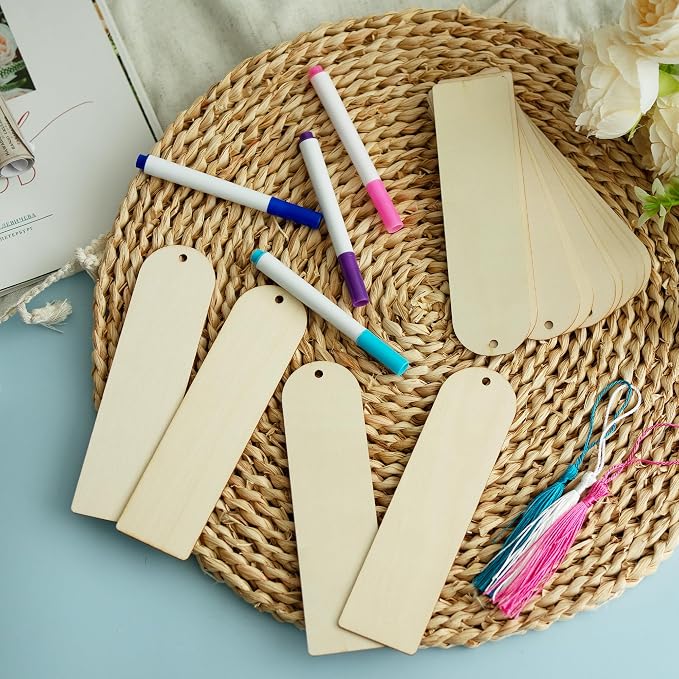 SWATOM Wood Bookmarks Blank DIY Semicircle Wooden Bookmark Craft Bulk 30 PCS - Image 5