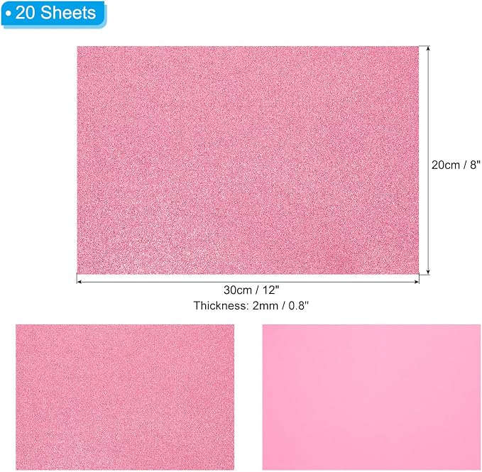 PATIKIL Dark Pink Shiny EVA Glitter Foam Sheet 11 x 8 Inch 2mm Thick Sparkle - Image 2