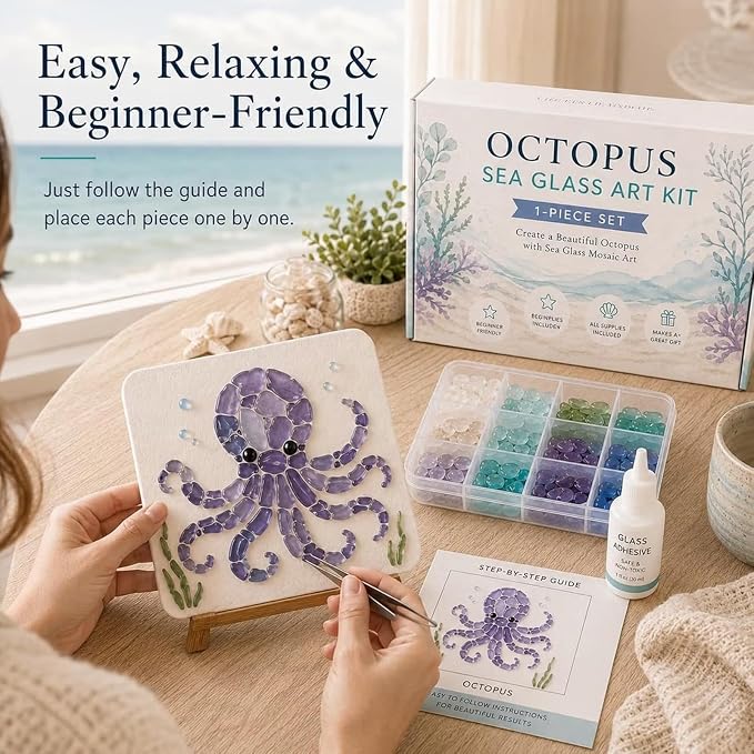 DIY Sea Glass Mosaic Art Kit-Ocean Themed Craft Kit - Image 6