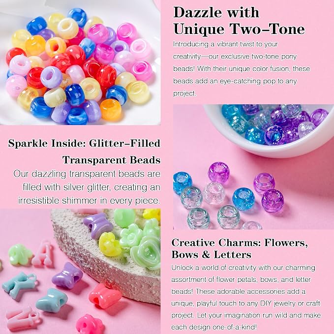 SJZWSD 5 Boxes Bracelet Making Kit Pony Beads, 6x9mm Kandi Rave Beads & Hair - Image 3
