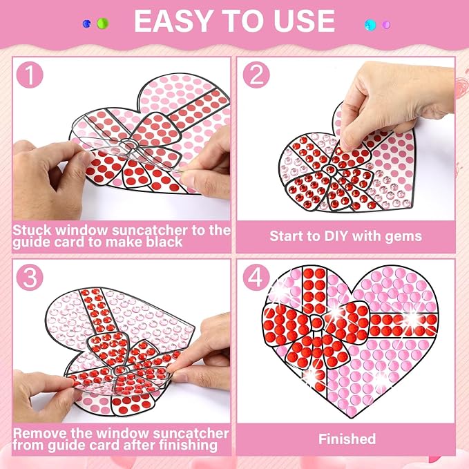 Qyeahkj 6 Pcs Valentine's Day Arts Crafts DIY Heart Bear Gem Diamond Suncatcher - Image 4