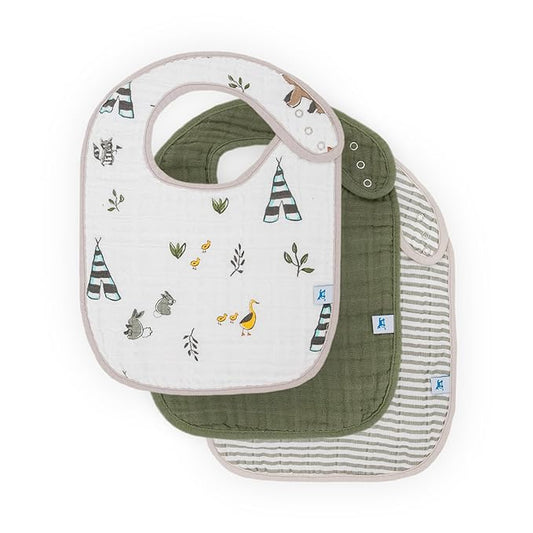 Little Unicorn Premium Classic Bib 3 pack | Adjustable as baby grows | Soft fabric on skin | Great for first time eaters (Forest Friends 2)