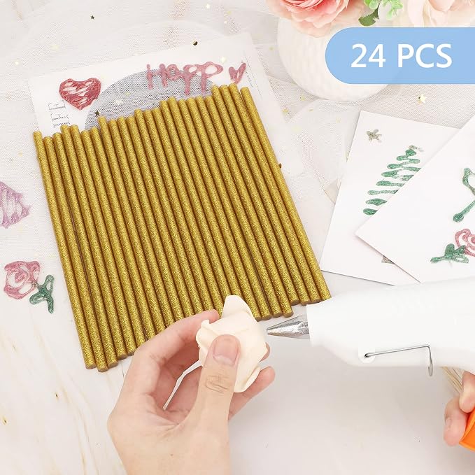Manarty Glitter Gold Hot Glue Sticks, All Temperature Adhesive EVA Glue Sticks - Image 7