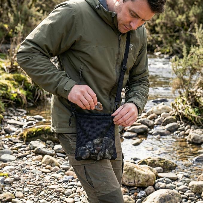Rock Collecting Bag Foraging Pouch: Belt-to-Sling Convertible Mesh Bag | by EazziSwitch
