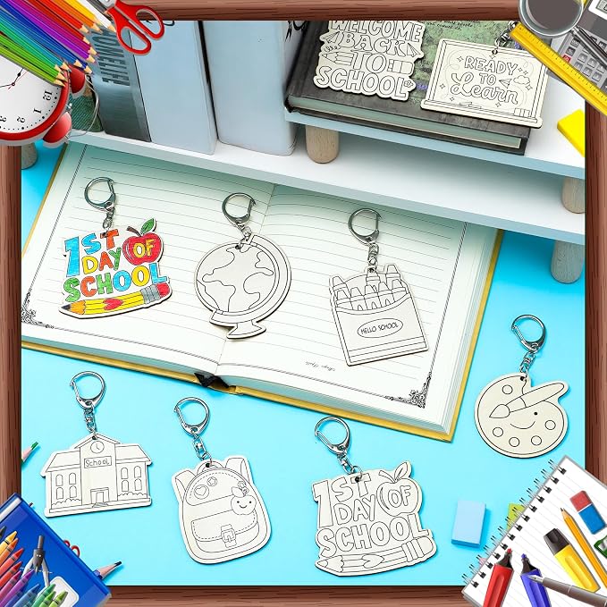 RattanView 24 Pcs Back to School Craft Color Your Own Keychains Diy Craft - Image 4