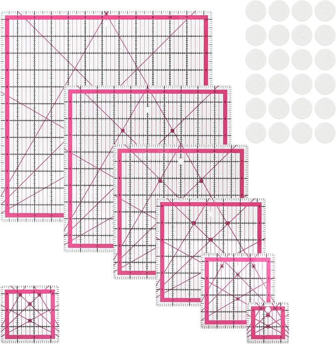 Quilting Rulers, 7 Pack Pink Square Acrylic Sewing Ruler Set, Precision Inch by MFBJXC