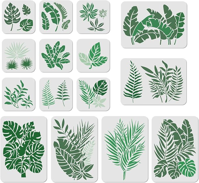 ORIGACH 15 Pieces Tropical Leaf Stencil Reusable Fern Leaves Monstera Palm Leaf - Image 2