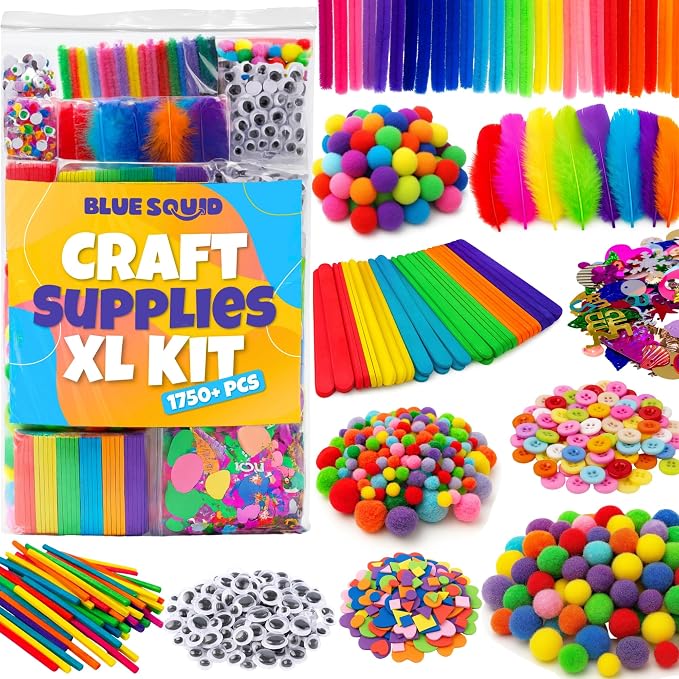 Blue Squid 1750+pcs Craft Kits for Kids, Ages 4-9 Girl Boys Gifts Arts and by BlueSquid