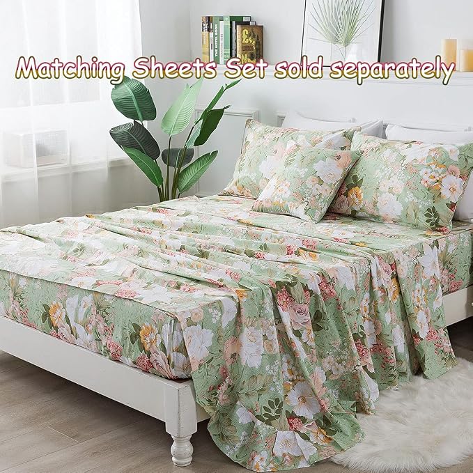 FADFAY Mint Green Floral Duvet Cover Set 100% Cotton Farmhouse Bedding Elegant - Image 5