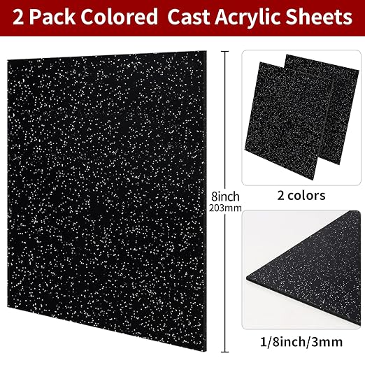 2 PCS 8 x 8 inch Glitter Colored Plexiglass Acrylic Sheets - Image 2