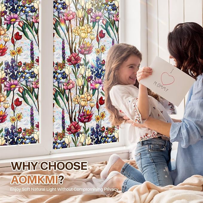 Stained Glass Window Film UV Resistant Window Privacy Film Colorful Flowers - Image 3