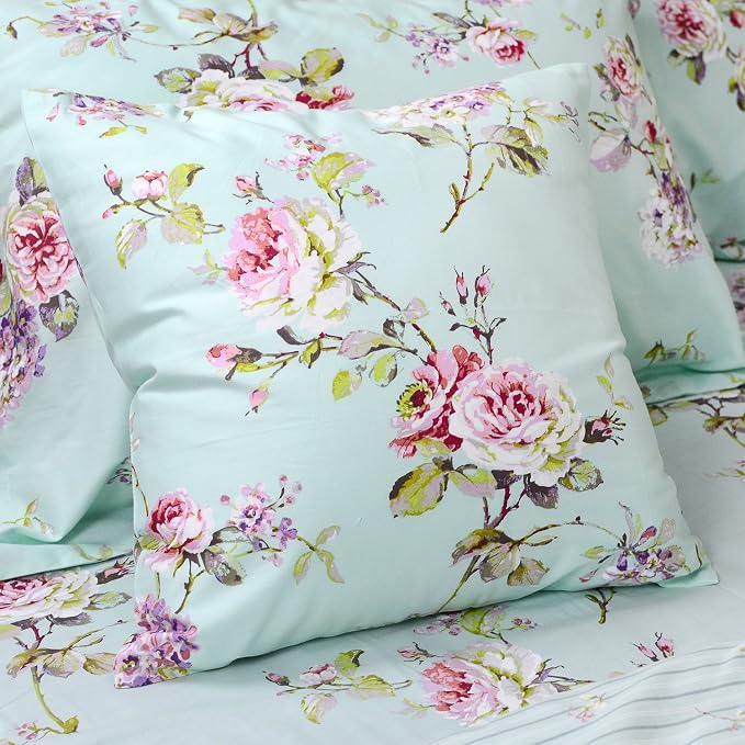 FADFAY Floral Duvet Cover Queen 100% Cotton Blue Green Farmhouse Bedding Super - Image 6