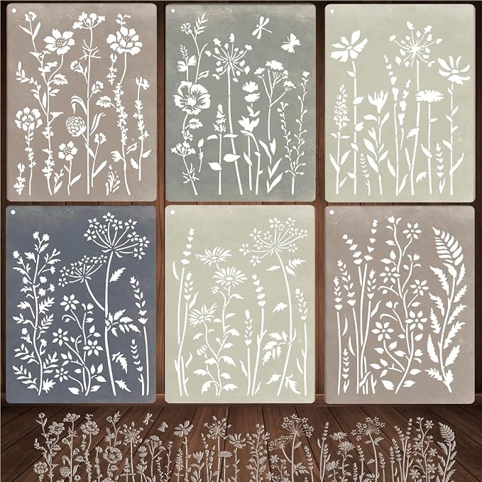 6-Piece Wildflower Stencil for Painting by XIAOSHAN
