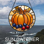 DASTOLL Stained Glass Window Hanging Fall Pumpkin Berries 7.8" - Image 2
