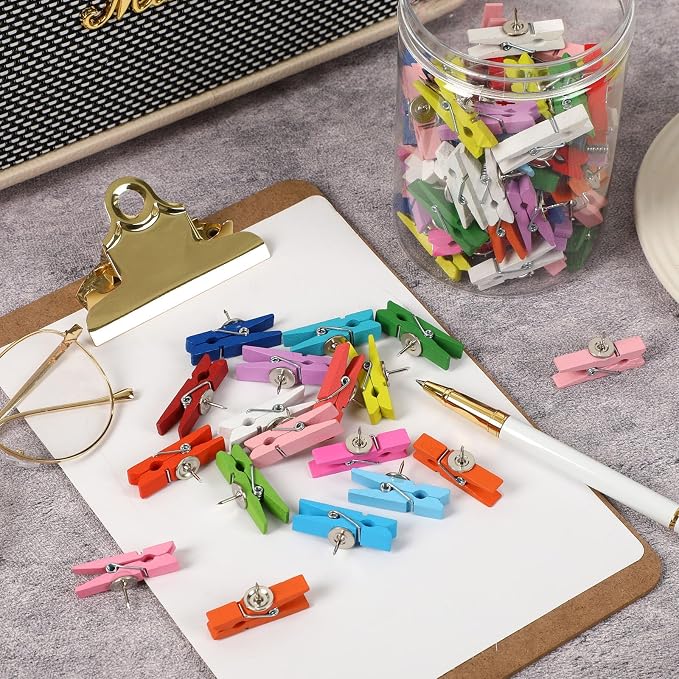 SANNIX 100Pcs Wooden Push Pin Clips, Bright Wooden Clips - Image 6