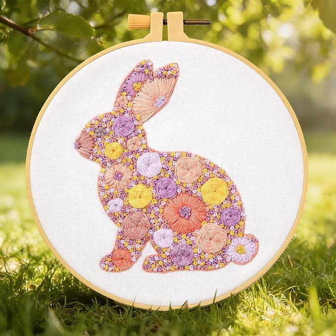 Easter Embroidery Kits for Beginners Adults, Flowers Bunny Embroidery Kits - Image 7