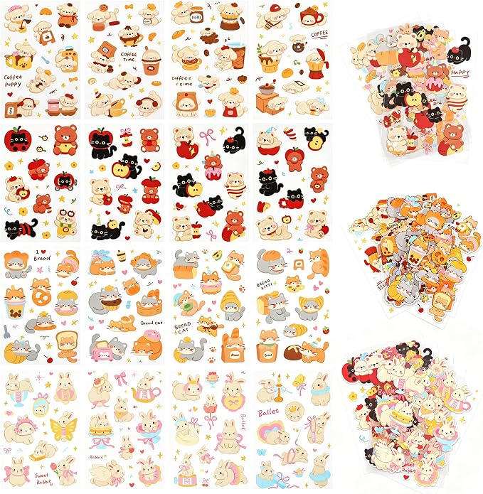 128Pcs Cute Pets for Scrapbooking, Self-Adhesive Transparent Cute Pets by Weenkilly