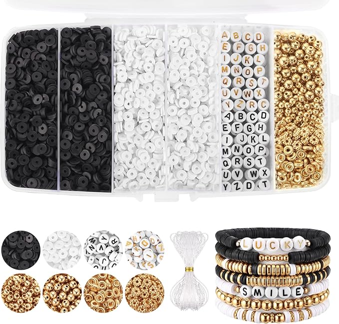 White Black Clay Beads Bracelet Making kit, Funtopia Heishi Beads Polymer Clay by Funtopia