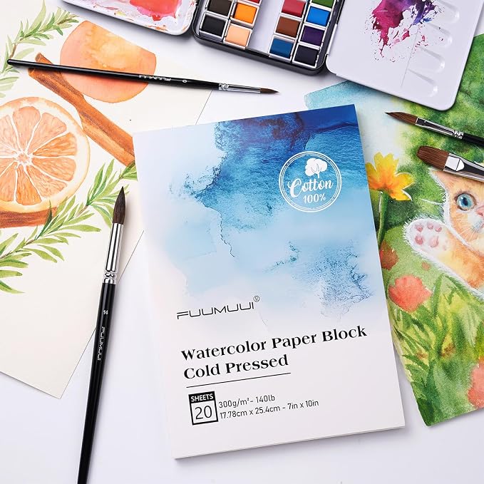 Watercolor Paper Block 7x10 Inch, Fuumuui 100% Cotton Paper Pad, 20 Sheets - Image 8