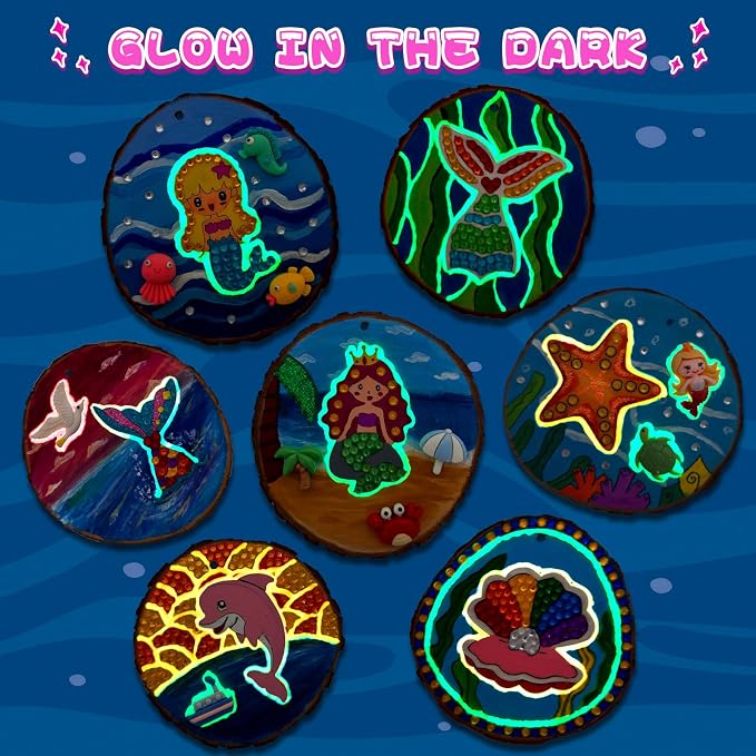 klmars Mermaid Themed Wooden Painting Kit-Glow in The Dark-Arts & Crafts Gifts - Image 3