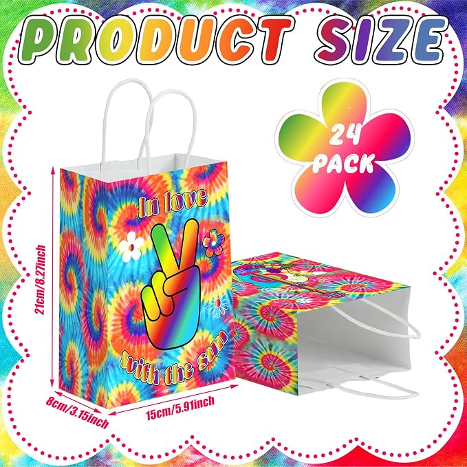 Kolldenn 24 Pcs Tie Dye Party Favor Bags Hippie Goodie Gift Paper Bags - Image 2