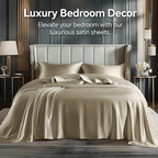 BEDELITE California King Sheets Set, Luxury Soft Taupe Satin Sheets - Image 2