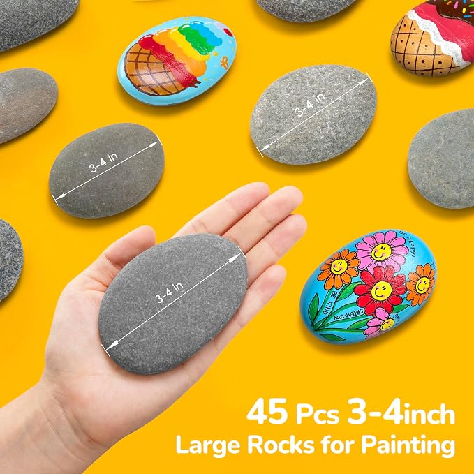 Simetufy 45Pcs Large Rocks for Painting 3-4inch Natural River Stones for DIY - Image 3
