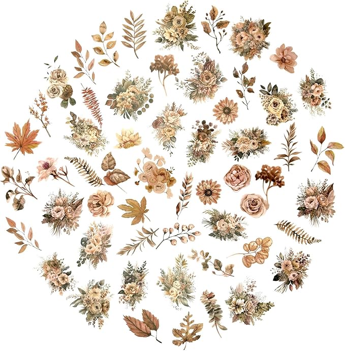 100 Pcs Autumn Flower Stickers for Scrapbooking Junk Journal Card Making - Image 2