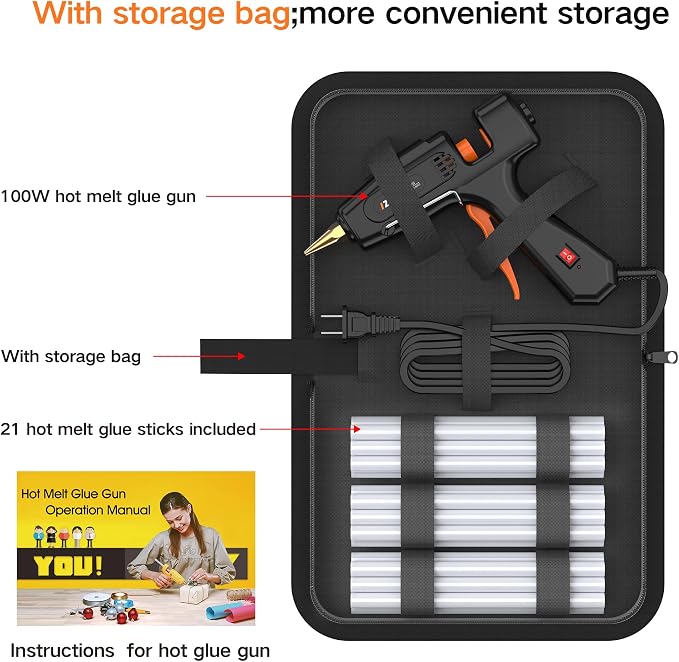 IZIO Hot Glue Gun with 21 Glue Sticks7/16") &Storage Pouch - 100W Fast Heating - Image 3