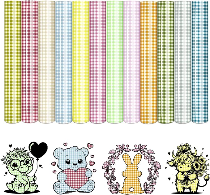 Tintnut Ligth Color Plaid Heat Transfer Vinyl, 12 Sheets Iron on Vinyl | 12x10in by Tintnut