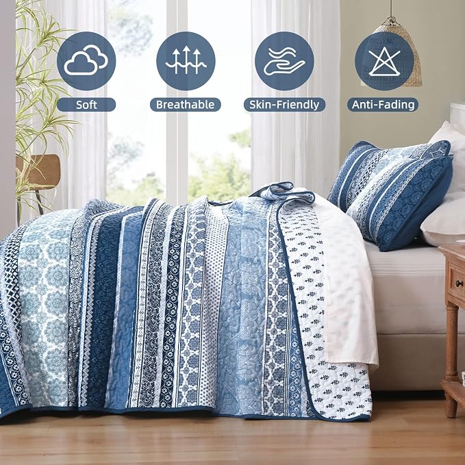 WONGS BEDDING Boho Quilt Set Twin Size, Lightweight Bedspread Coverlet Bedding - Image 4
