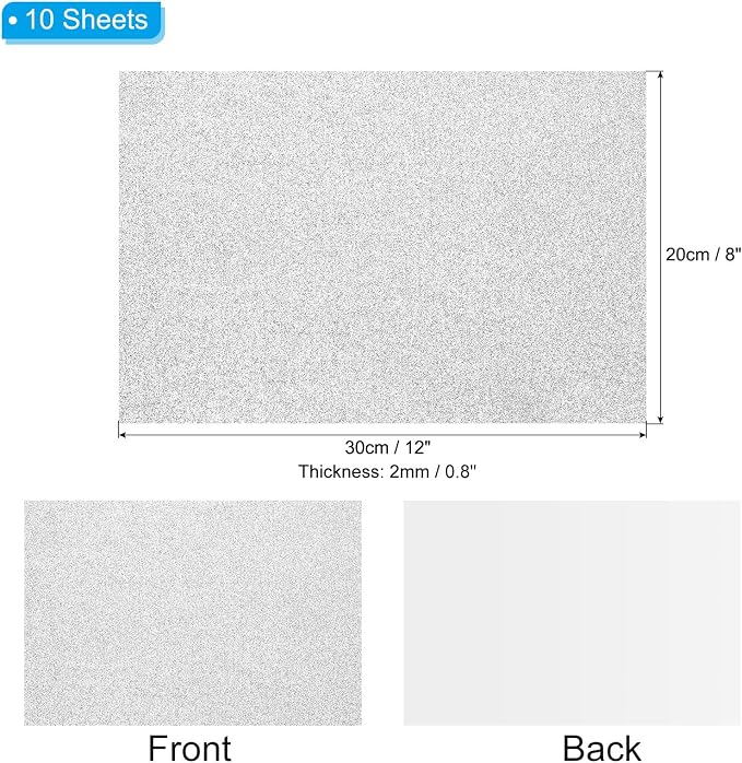 PATIKIL Silver Tone Shiny EVA Glitter Foam Sheet 11 x 8 Inch 2mm Thick - Image 2