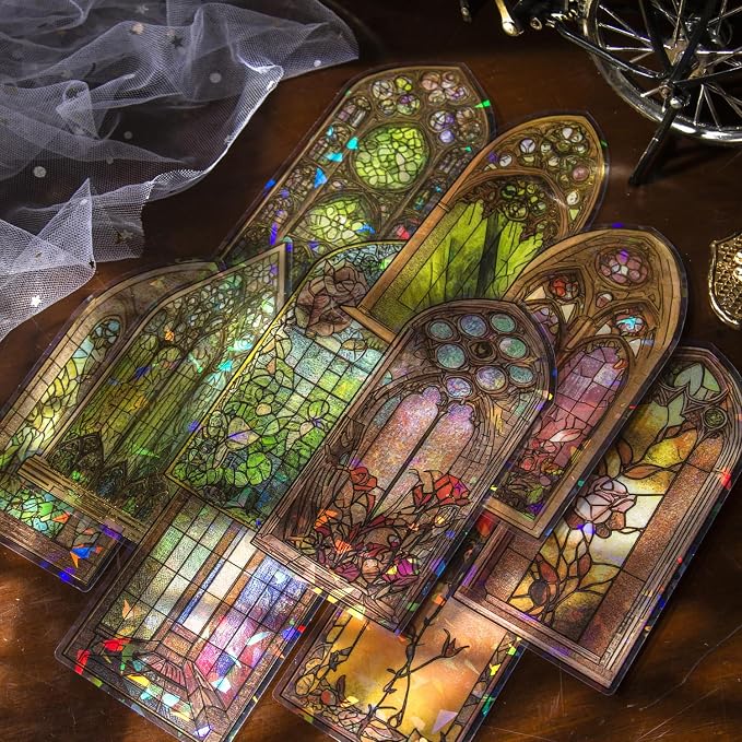 Glazed Flower Window Frame Stickes, 60 Pieces Glitter Holographic Transparent by SKIONCE