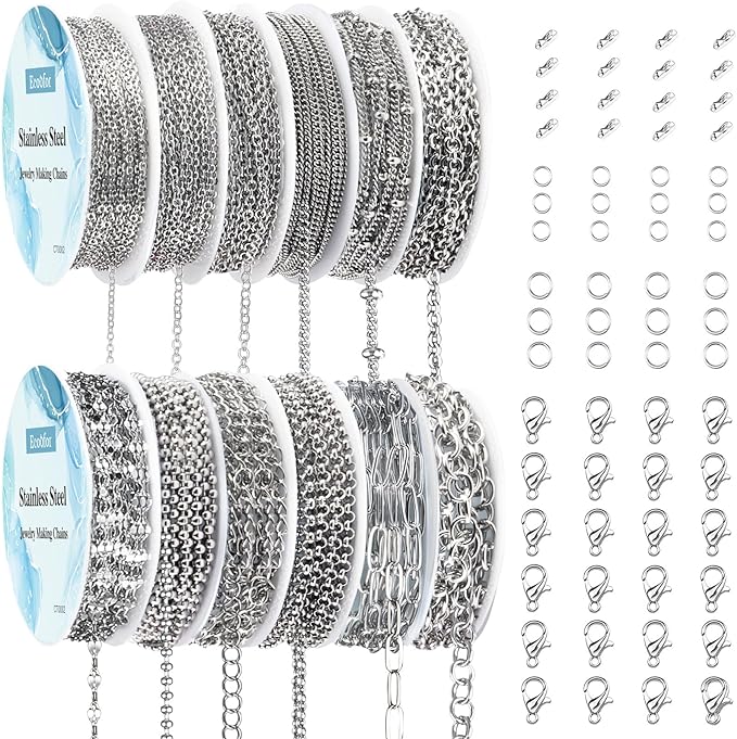 Necklace Chain for Jewelry Making, 95.1 Feet 12 Rolls Stainless Steel Jewelry by Ecoofor