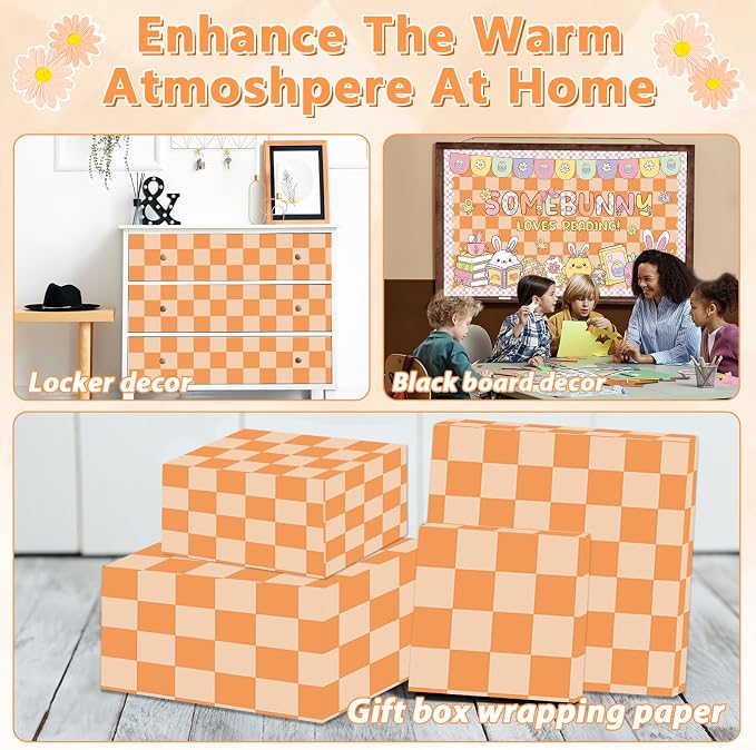 Hippie Orange Checked Bulletin Board Paper Roll Retro Orange Bulletin Board - Image 6