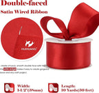 HUIHUANG Red Satin Wired Ribbon 1-1/2 inch Red Double-Faced Satin Wire Edge - Image 2