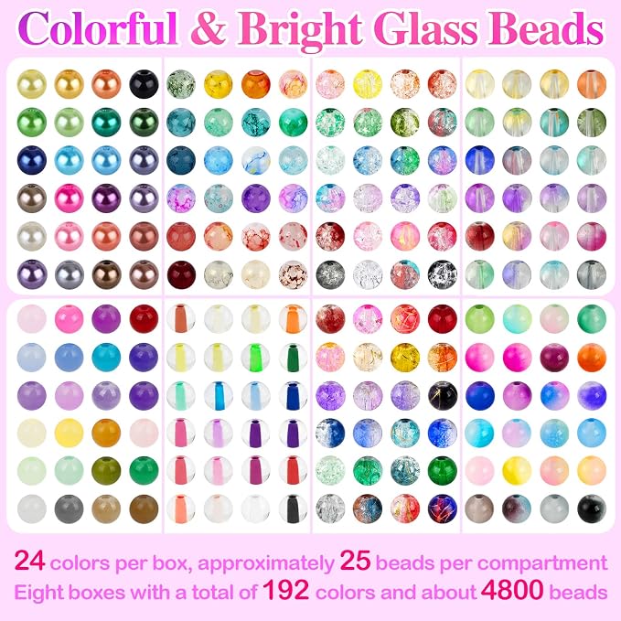 XSEINO 192 Colors 4800pcs 8mm Dream Candy Colorful Series Glass Beads Bracelet - Image 2