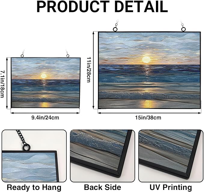 Rectangle Sun Set Beach Stained Glass Window Hanging Sun Catchers Indoor Window - Image 3