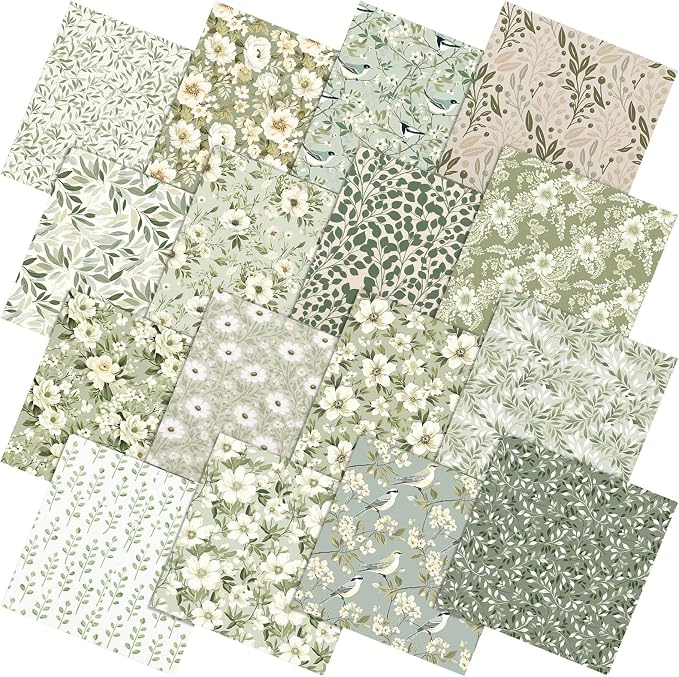 Tudomro 16 Pcs 10'' x 10'' Sage Green Quilting Fabric Square Greenery Floral by Tudomro