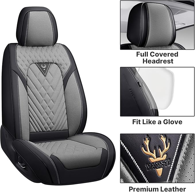 Seat Covers,Car Seat Covers Full Set,Car Seat Cover, Car Seat Covers Front Seat Cover,Waterproof Car Seat Cushion,Leather Seat Cover Seat Protector Universal Fit Most Car（2 Seat,Gary&Black）