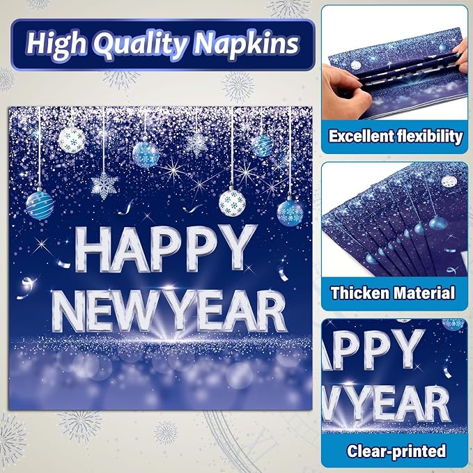 100PCS Happy New Year Party Plates and Napkins Party Supplies Blue 2026 New - Image 3