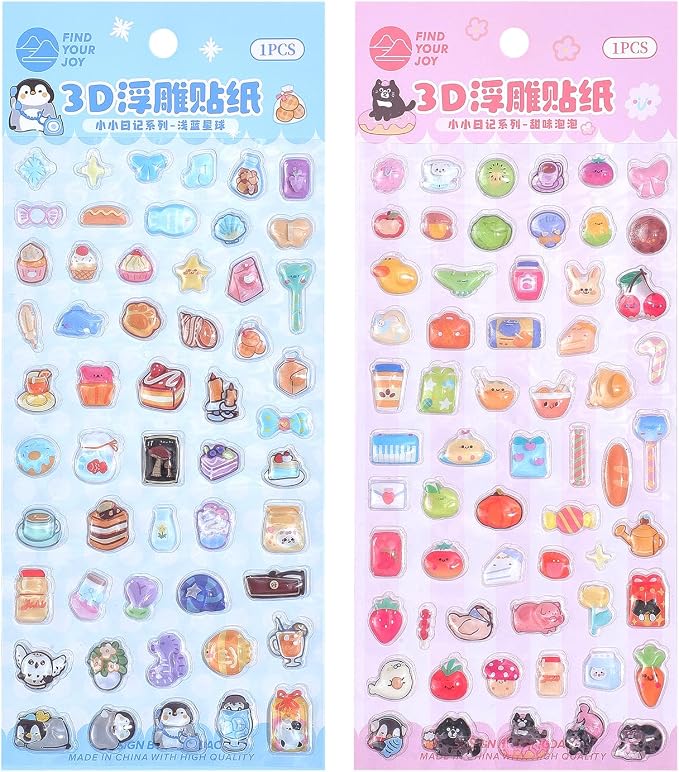 Girl's 3D Cute Japanese Puff Sticker, 100+ Kawaii Dessert and Animal Mini Puffy by Unknown