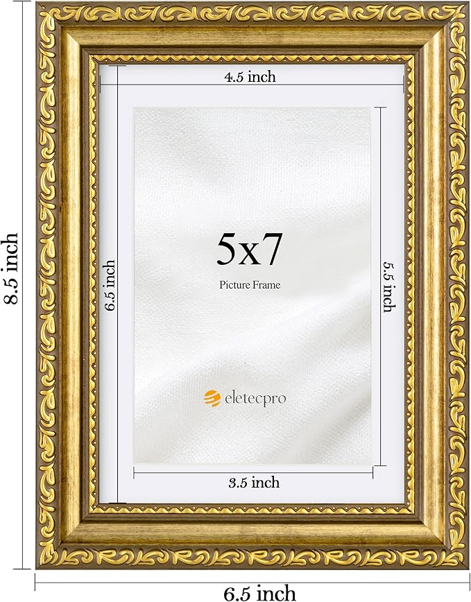 eletecpro 5x7 Vintage Picture Frame, Glass Cover, Horizontal or Vertical - Image 3